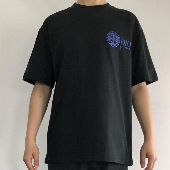 Stone Island Xdior Blue Logo Printed Short Sleeves
